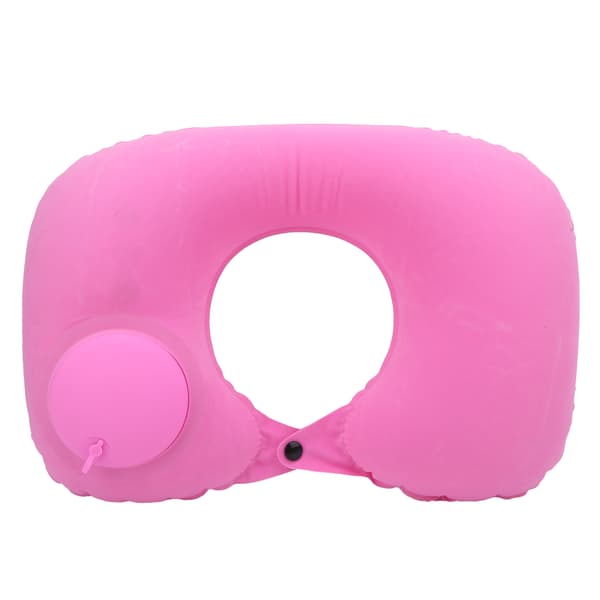 U-shaped Pillow Press Inflatable Soft Neck Support Pillow Cervical Protection for Car Office Airplane (Pink)