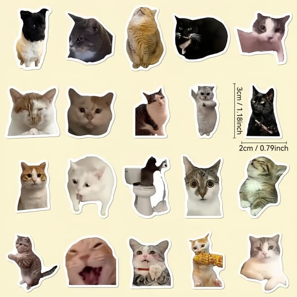 202 stk Katte Meme Klistremerker Sett med Oppbevaringsboks for DIY 202 Stickers + A Storage Box