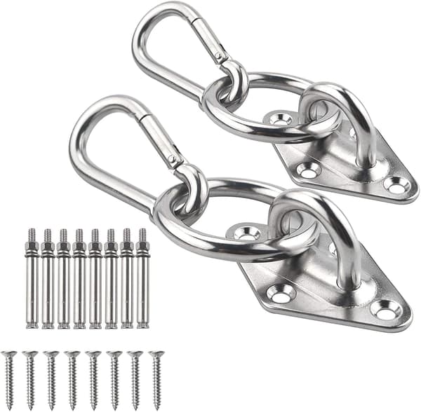 Hammock Hanging Kit, 2-Pack Hammock Hooks with Carabiner, Stainless Steel Ceiling Hooks