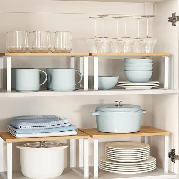 Kitchen Counter Shelf, Space-Saving Double-Layer Countertop Organizer, Stackable and Nestable Shelves for Kitchen, Office, Pantry
