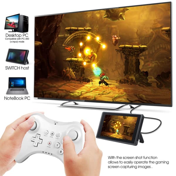 Wii U-kontroller, oppladbar Bluetooth dobbel analog kontroller hvit