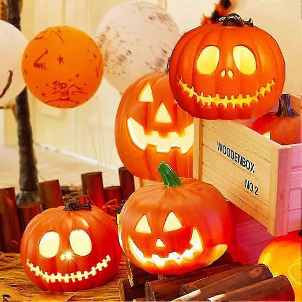 24 cm gresskar med gjennombrutt mønster, lysende Jack-o'-lantern, påske- og Halloween-dekorasjon