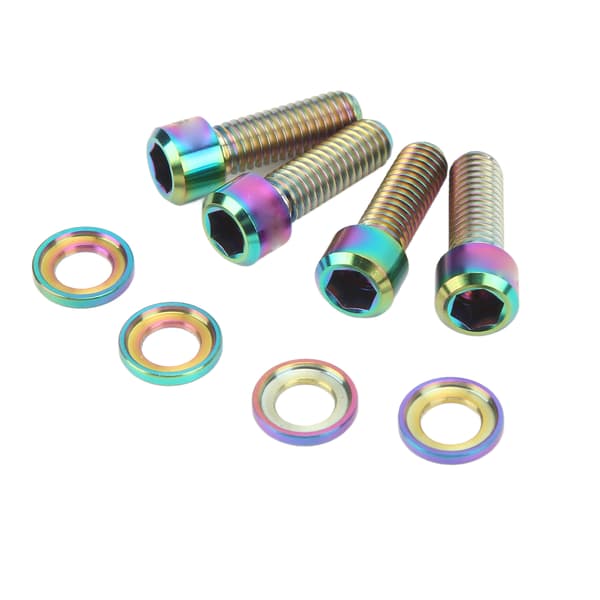 4 Set Disc Brake Screw Washers Set M6 18mm Stable Connection Rustproof Lightweight Ti Alloy Disc Brake Fixing Screw Set Colorful