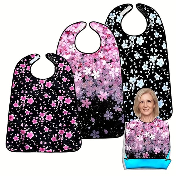 Haklapp for voksne med smulefanger, vaskbart og justerbart forkle for eldre kvinner, matlapp [DB] Black Powder 1 Pack