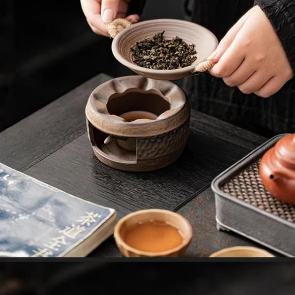 Cedar Zen Røgelsesbrænder & Keramisk Tevarmer Sæt - Håndlavet Aromaterapi Oliediffuser, Multifunktionelt Grydevarmer Kit