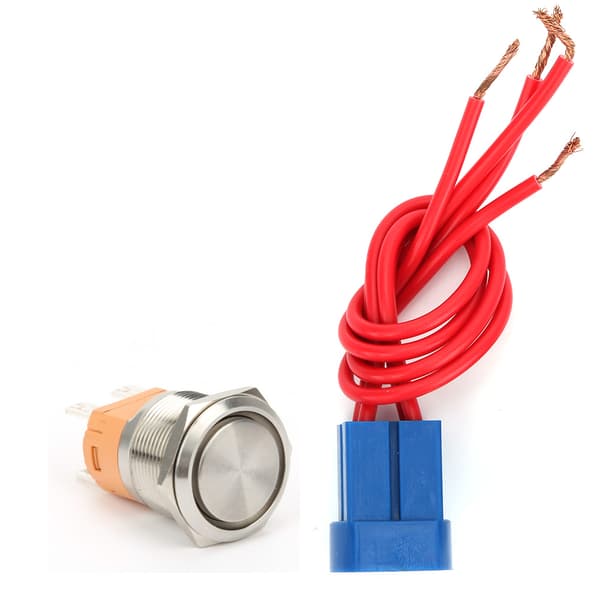 22mm AC250V 20A Trykknappbryter Flat Hode Metallknappbryter med 4-Pin Sokkel Selvlåsende