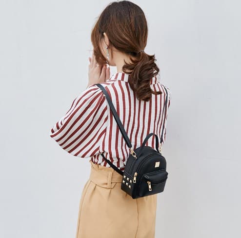 [LCS] Women's Backpack PU Detachable Shoulder Strap Lightweight Practical Mini Women's Small Backpack with Handle Black Free Size