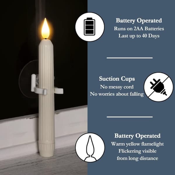Window Lights with Suction Cups - Automatic On/Off Sensor, Battery-Powered Flicker-Free LED Lamps, Perfect for Christmas, Halloween, and Parties