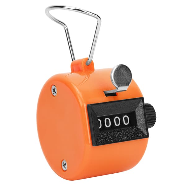 BERM Hand Counter 4-Digit Plastic Knob Reset Handheld Counting Tool with Hook Orange