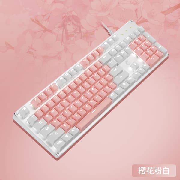 USB Wired Gaming Mechanical Keyboard (Pink White)