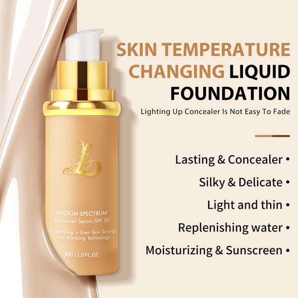 Suitable for 4-in-1 Color Changing Foundation with SPF 50+, Medium Spectrum Foundation Makeup, Full Coverage and Long-lasting