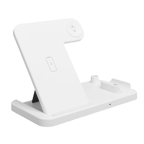 4-in-1 Foldable Wireless Charger Fast Charging Dock for Mobile Phone Watch Earphones White