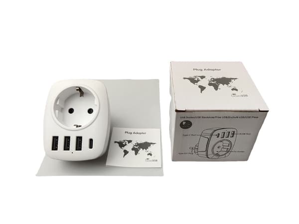 1 3 Multi-netværks USB-stik, multi-stik USB-oplader med AC-udgang, USB C og USB-porte, stikkontakt kompatibel iPhone/iPad, ideel til hjemmet
