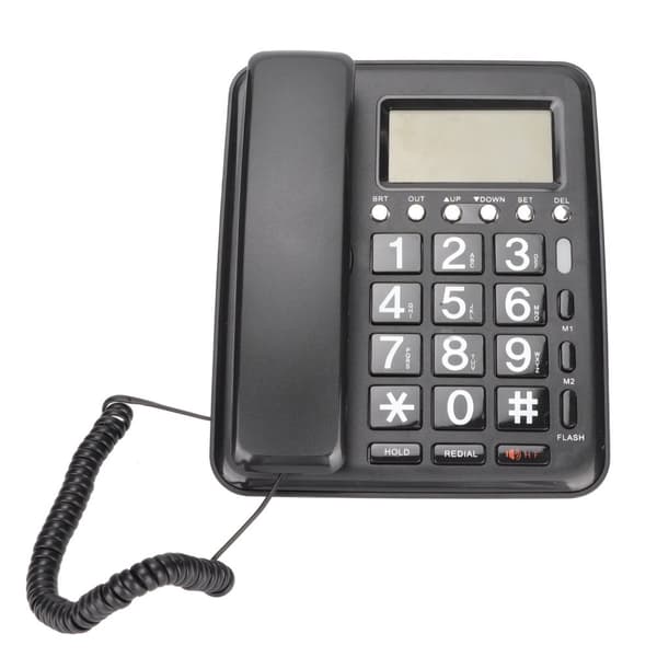 Håndfri fastnettelefon med nummerpræsentation og blå skærm - Perfekt til hjemmekontoret (sort)