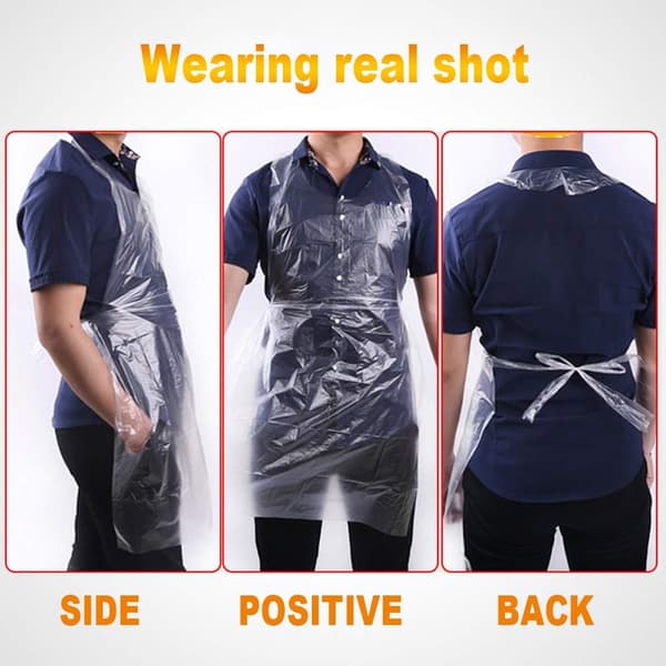Disposable Aprons (100-Pack) Waterproof Plastic Aprons for Painting, Cooking, Housework, and Picnics - Individually Wrapped