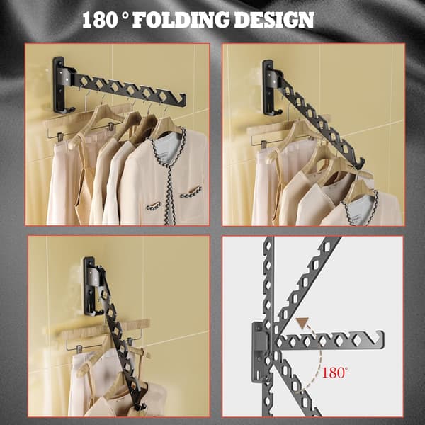 Wall Mounted Clothes Hanger Black Clothes Drying Rack Organizer Clothes Hooks Aluminum Retractable - Black 2-pack