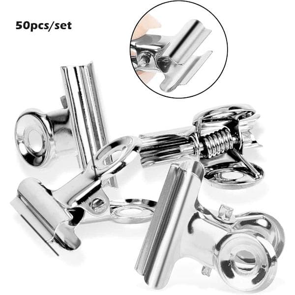 50-pack - Bulldogklämmor - Rostfritt Stål - Gem - 20mm - Miniklämmor - Silver