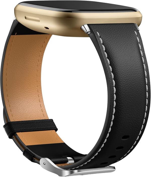 Læderarmbånd Kompatibelt med Fitbit Versa 3/Fitbit Sense 2/Sense Armbånd, Ægte Læder Elegant Udskiftningsrem, Sort