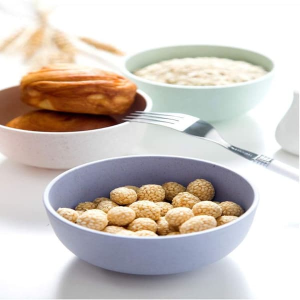 Microwave-safe Wheat Straw Bowls, Space-Saving Style, Smooth Round Edges, Eco-Friendly for Kitchen and Dining, Unbreakable 4 Pcs