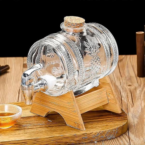 Whiskeykaraffel sæt - Tønde glasdispenser med hane og træstativ