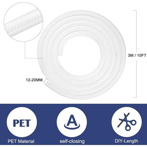 Justerbar kabelbeskyttelsesmuffe – hvid – til kontor – 3m, 20 mm