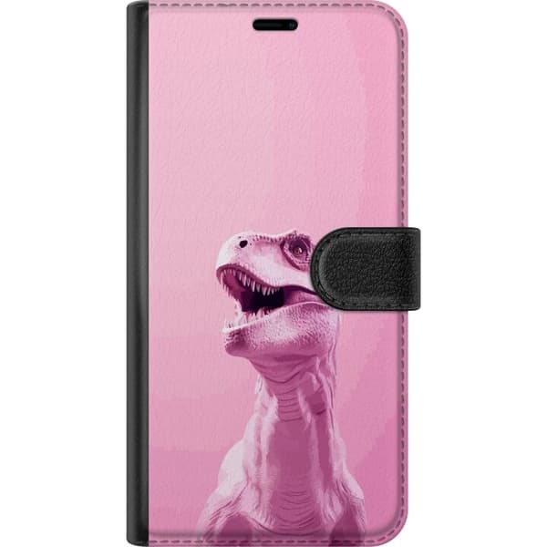 Compatible Wallet Case for Xiaomi Redmi 15C Minimalist Pink Dinosaur Motif on Solid Background with Soft Pink Tones