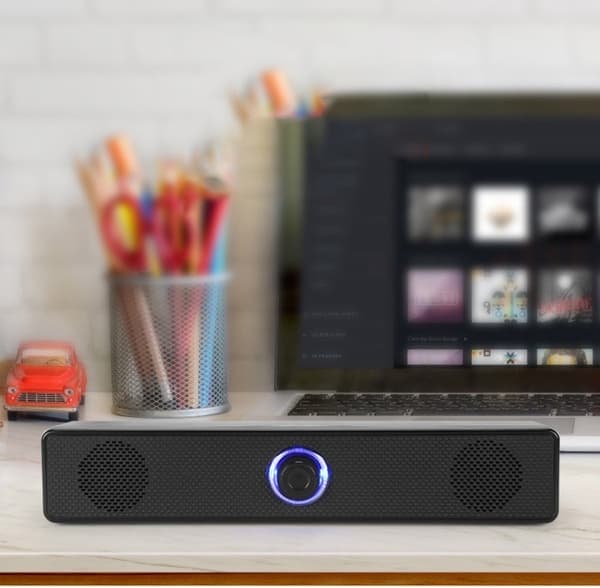 Højttaler - USB-soundbar - Kablet kontrol - Til computer - Stereolyd - Til arbejde og spil - Ingen Bluetooth - Sort - Langt format - 1 stk