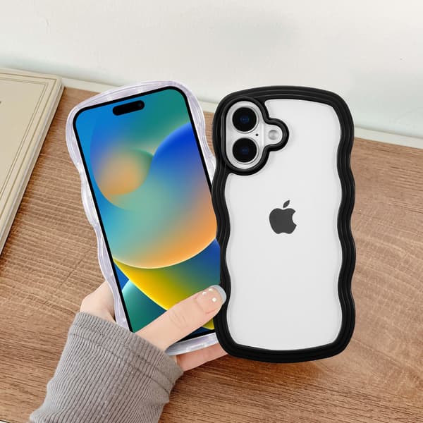 Mobilskall til iPhone 17, søtt bølget gjennomsiktig mobilskall [Svart] black