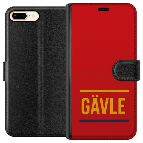 Compatible Wallet Case for Apple iPhone 7 Plus Red background with yellow and blue text design in modern and minimalist style red