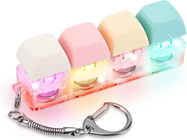 [LCS] Fidget Keyboard Keychain with LED Light Keyboard Fidget Clicker Fun Button Fidget Toy Compatible with Relaxation Decoration Color A F\u00e4rg A