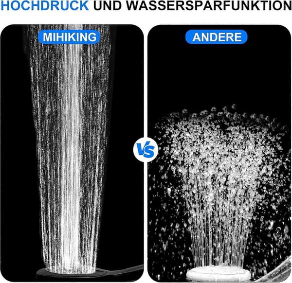 High Pressure Shower Head, 3 Modes Water Saving Shower Head and Switch, ABS Matte Black Shower