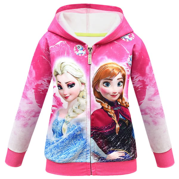 Frozen 3-8 år Barn Jenter Kåpe Hettegensere Glidelås Langermet Jakke Genser Pullover Topper Rosarød
