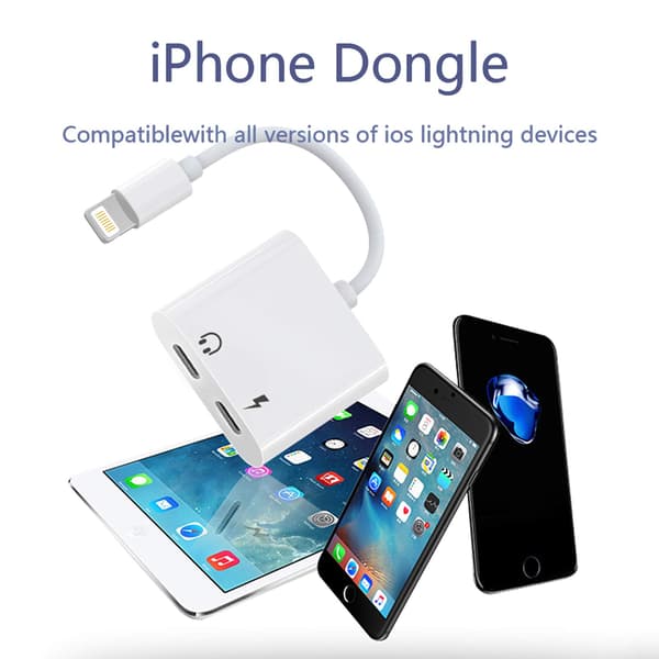 For iPhone Lader Lydadapter Lader Hodetelefonkabelkonverter