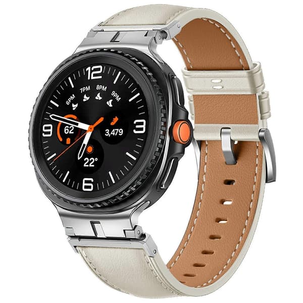 Urrem til Samsung Galaxy Watch8 44mm 40mm Watch8 Classic 46mm Metalforbindelse Ægte Læder Beige