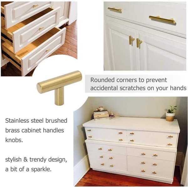 15 Pieces Gold Kitchen Cabinet Knobs, Brass T-Bar Drawer Pulls for Bathroom, Wardrobe, Modern Single Hole Design