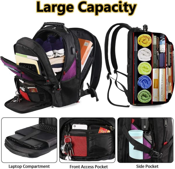 Extra Large 50L Laptop Backpack Water Resistant College Backpack Airline Approved Work Bag with USB Charging Port Fits 17 Inch Computer