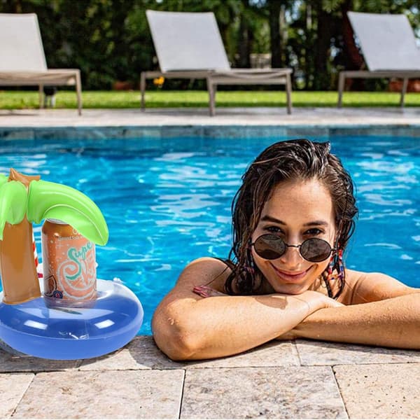 Inflatable Drink Holder with Palm Tree, 20 Pcs, Palm Tree Drink Floats for Pool