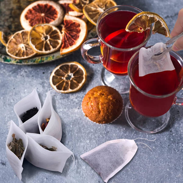 200 Drawstring Tea Bags - White - 7 x 9 cm, 9 cm