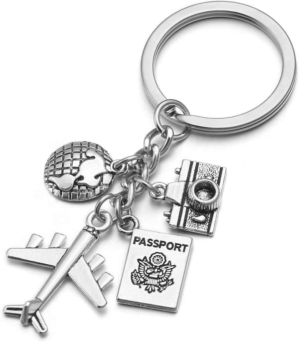 Nyckelring Silver Flygplan/Pass/Kamera/Glob/Reseberlock Nyckelring