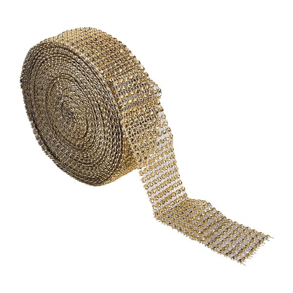10 Yards Diamantnätband Bröllopstårtor Ljus Vikning Rhinestone Kristall Guld