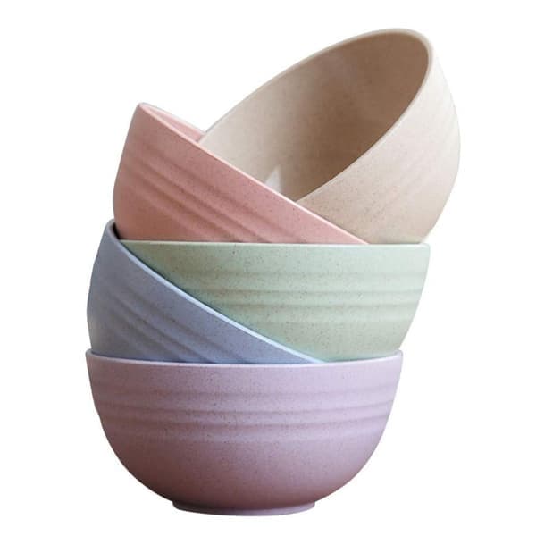 5 Pieces 12 cm Bowls Wheat Straw Unbreakable Reusable Bowls Salad Bowl Noodle Container Mixing Bowl Multicolored