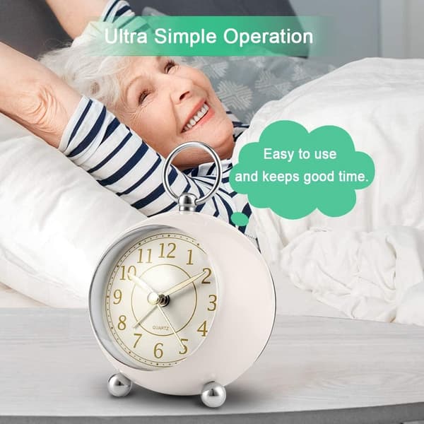 Silent Non-Ticking Alarm Clock, Battery Operated Bedside Clock, Desk Clock for Bedroom, Easy to Read, Night Light Function. Cream White Greamy