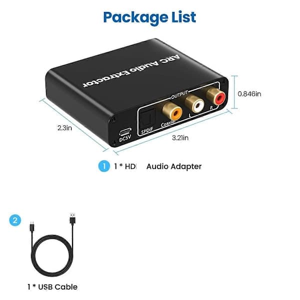 HDMI-kompatibel ARC-adapter, med digital optisk TOSLINK SPDIF/koaksial og analog 3,5 mm, HD ARC til RC