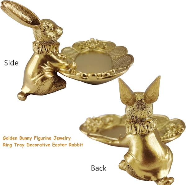 Small Golden Rabbit Figurine Jewelry Ring Dish Decorative Easter