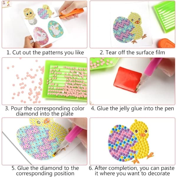 Easter 5D Diamond Painting Kits 16 Pcs Diamond Painting Easter Pattern Eggs Rabbit Chicks Easter Kids DIY Craft Gifts