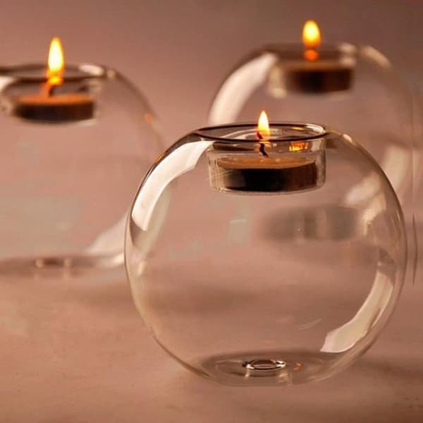 Diameter 8cm - Krystalllysestaker for hjemmeinnredning, runde hule glasslysestaker, lysekrone[DB]