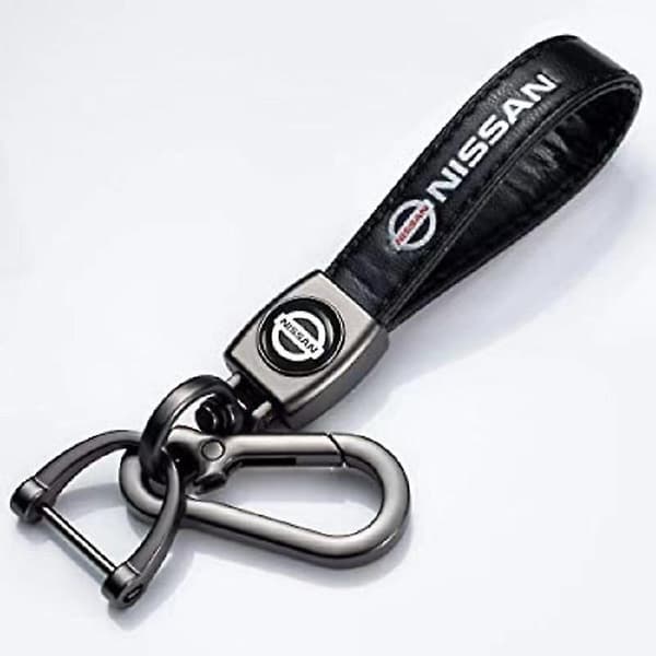 Leather Keychain with Car Brand Logo, Spring Clasp and Ring, Compatible NISSAN
