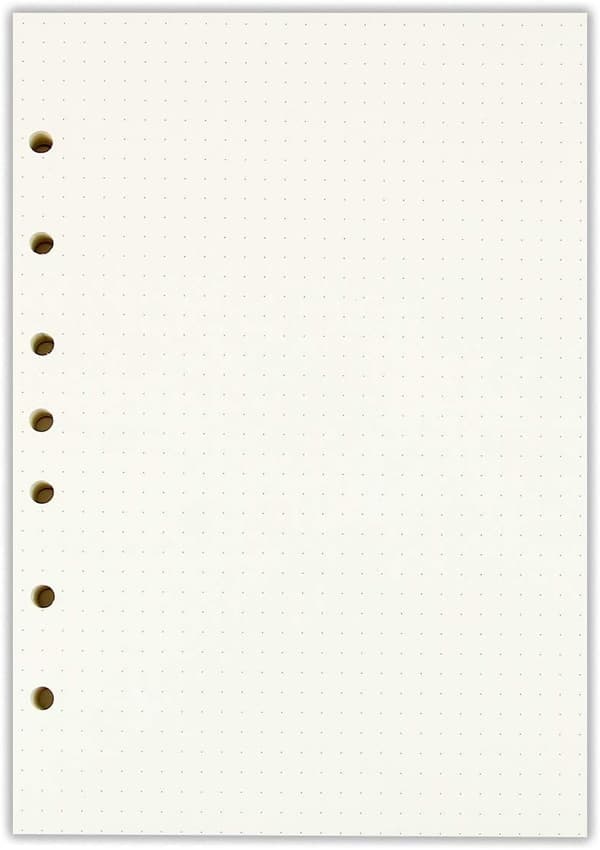 A5 6-hulls ringperm/planlegger påfyllingspapir for Filofax, 6 hull, 45 ark/90 sider, prikket
