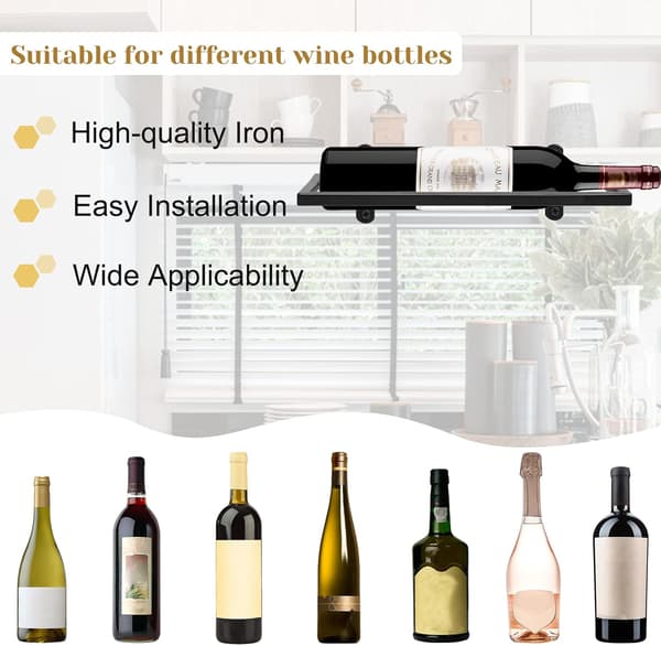 Wall Mounted Metal Wine Racks, Hanging Wine Bottle Display Organizer, Red Wine Shelf for Home, Kitchen, Bar Decor (Black 3)[JUN]