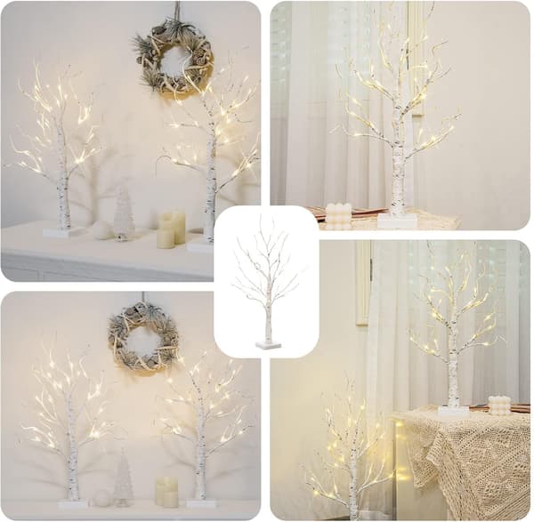 Illuminated White Christmas Tree with 24 Warm White LED Battery Operated Light Branches for Home Party, Wedding, Easter, and Christmas Decoration